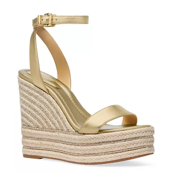 MICHAEL Michael Kors Leighton 130MM Metallic Leather Espadrille Wedge Sandals - Picture 1 of 3